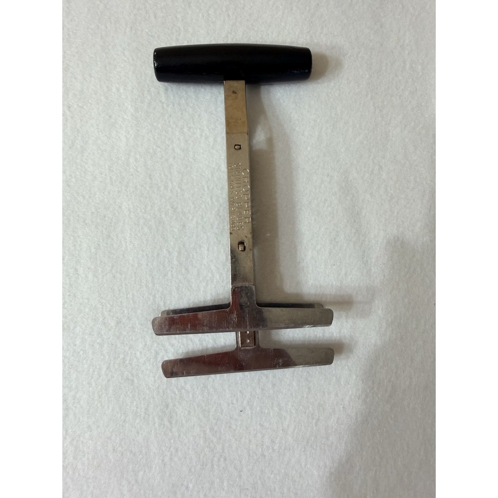 Vtg Foley Spring Loaded 3-Blade Food Chopper Manual Stainless Black Handle USA